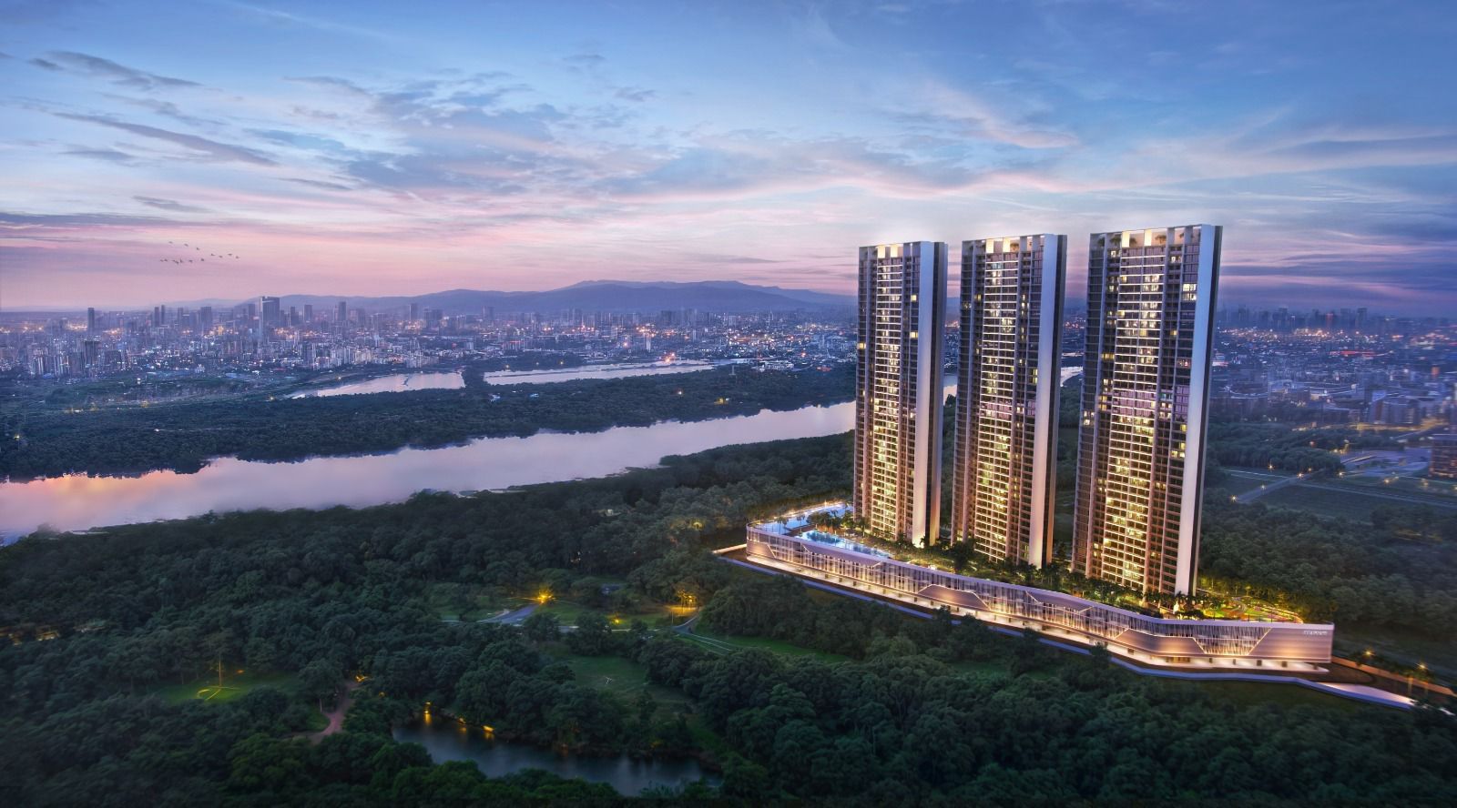 Delta New Palm Beach Airoli — tower elevation with sea backdrop